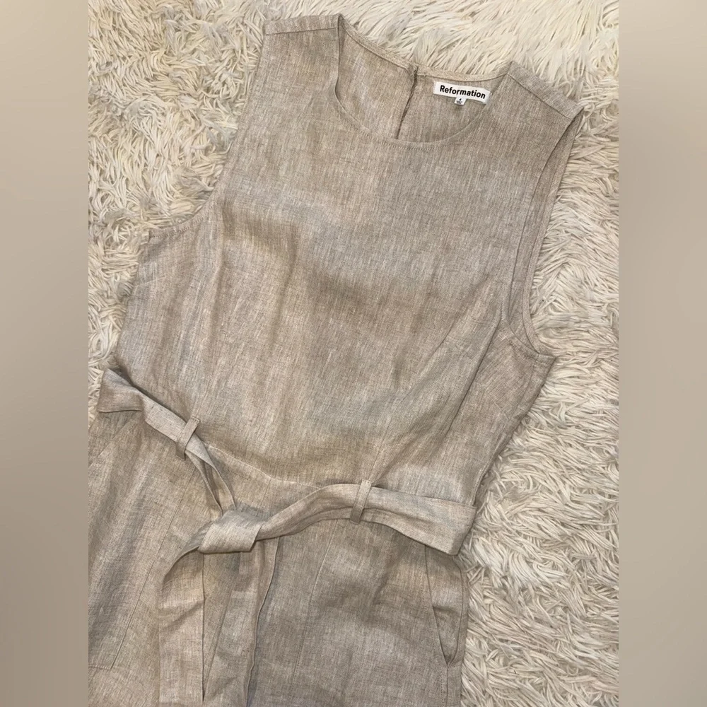 NEW Reformation Naomi Linen Belted Jumpsuit in Oatmeal sz 4